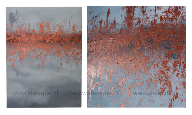 acryl schilderijen abstract koper op beton
